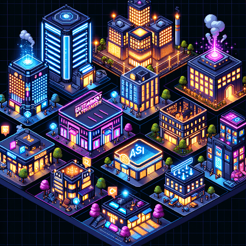 Isometric cyberpunk city grid
